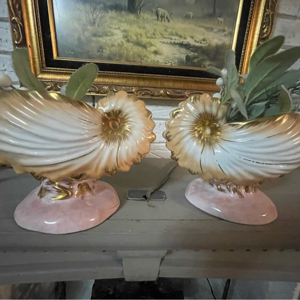 Pair of Limoges Antique Shell Vase